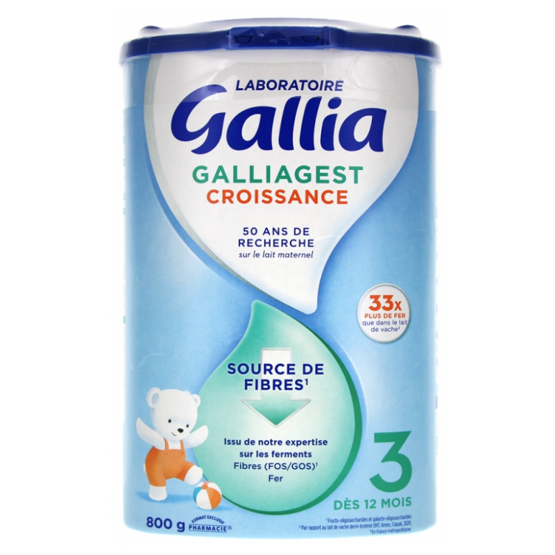 Galliagest Growth Milk - Sources of Fiber - 3rd Age - From 12 Months - Gallia - 800 G