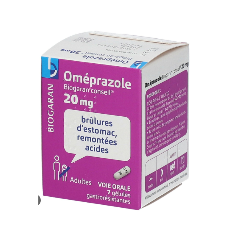 Omeprazole 20 mg - Brûlures D'Estomac - Biogaran Conseil - 7 gélules gastro-résistante