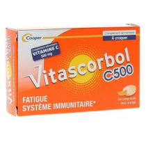 Vitascorbol Vitamine C 500mg - Sans Sucre - 24 Comprimés à Croquer - Cooper