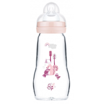 MAM Glass Baby Bottle - Pink Forest Pattern - 260ml