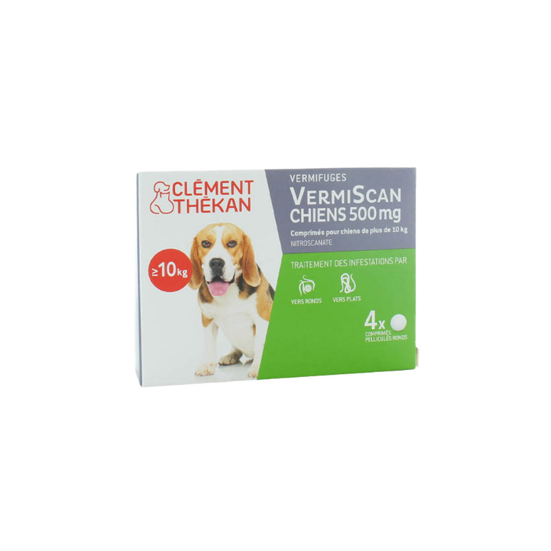 VermiScan 500mg - Round & Flat Worms - Adult Dogs - Clément Thékan - 4 tablets
