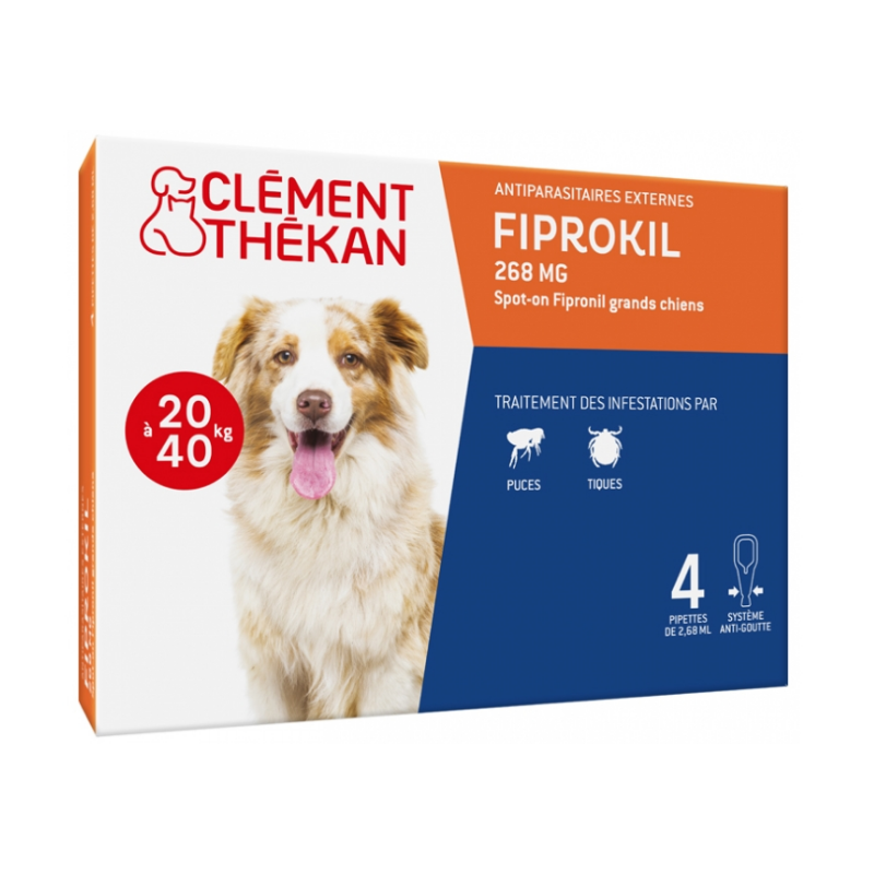 Fiprokil 268 mg - Chiens de 20 kg à 40 kg - Clément Thékan - 4 Pipettes