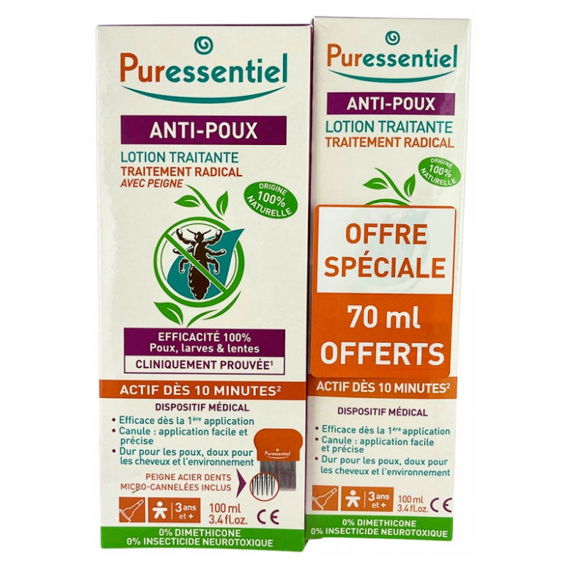 Lotion Traitement - Anti-poux - Puressentiel - 2x100 ml - 70 ml offerts