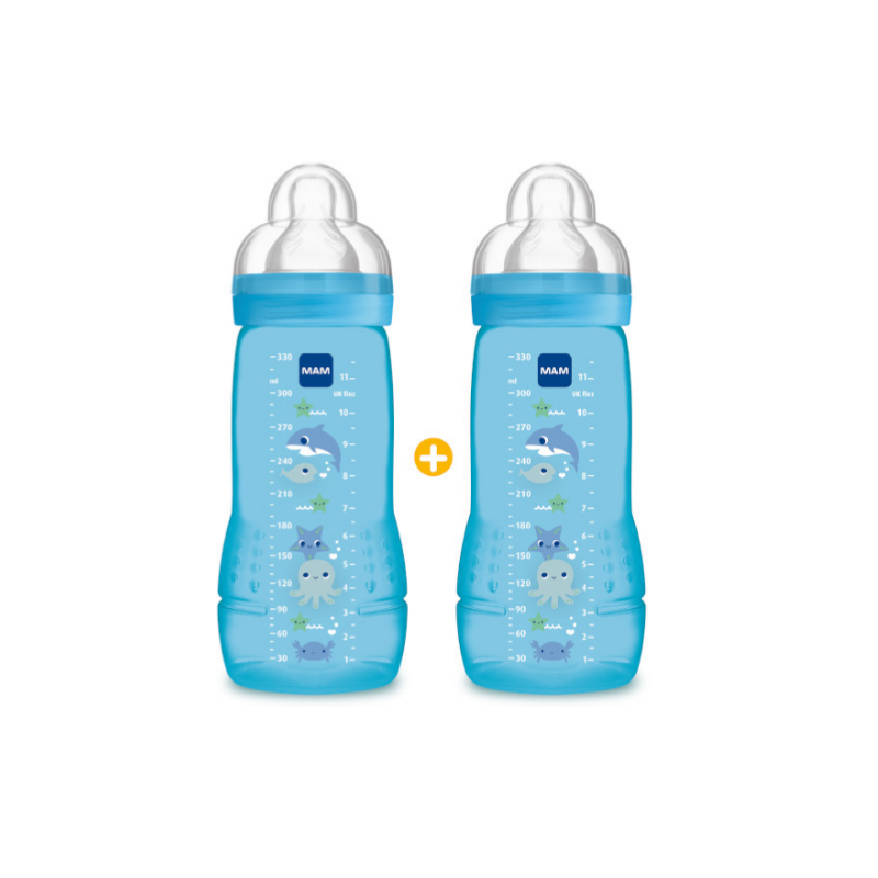 Set of 2 MAM Baby Bottles - Crocodile Blue - +6 months 2 X 330ml