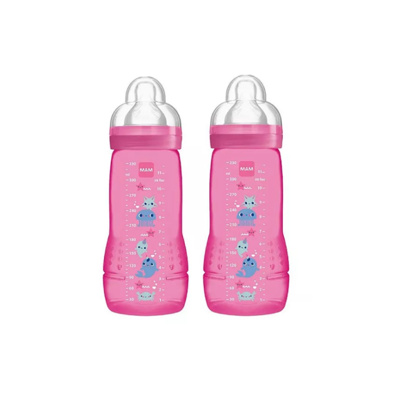 Box of 2 MAM baby bottles - pink little bird - +6 months - 330ml