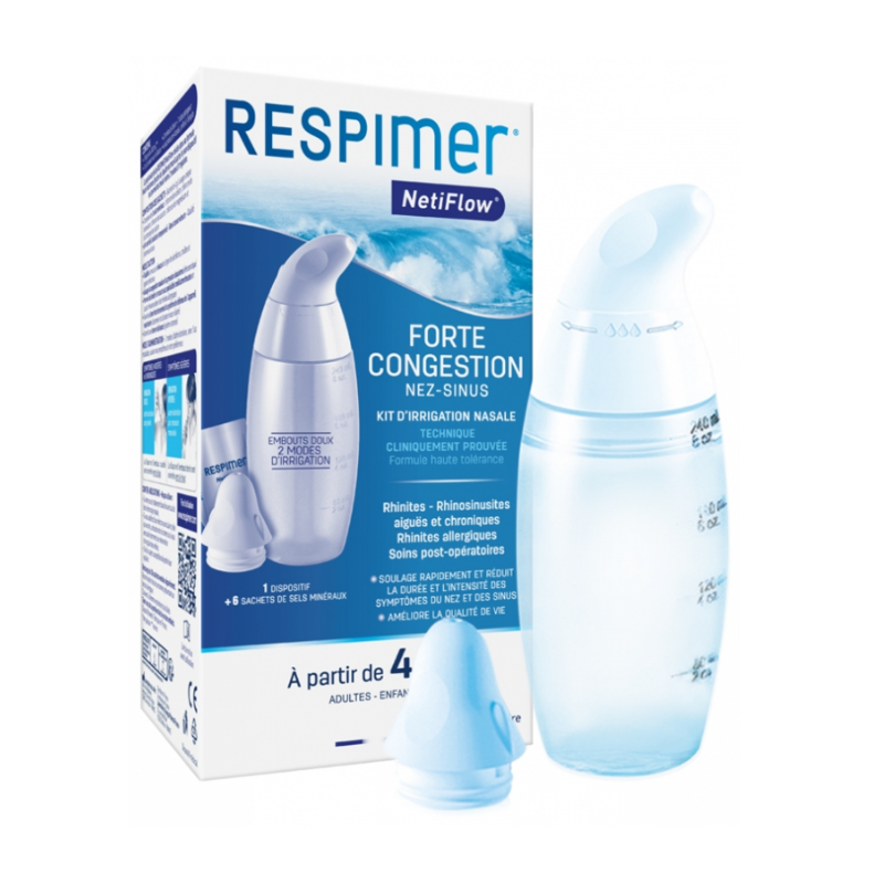 Nasal Irrigation Kit - Sinusitis Nose - Respimer Netiflow Omega Pharma