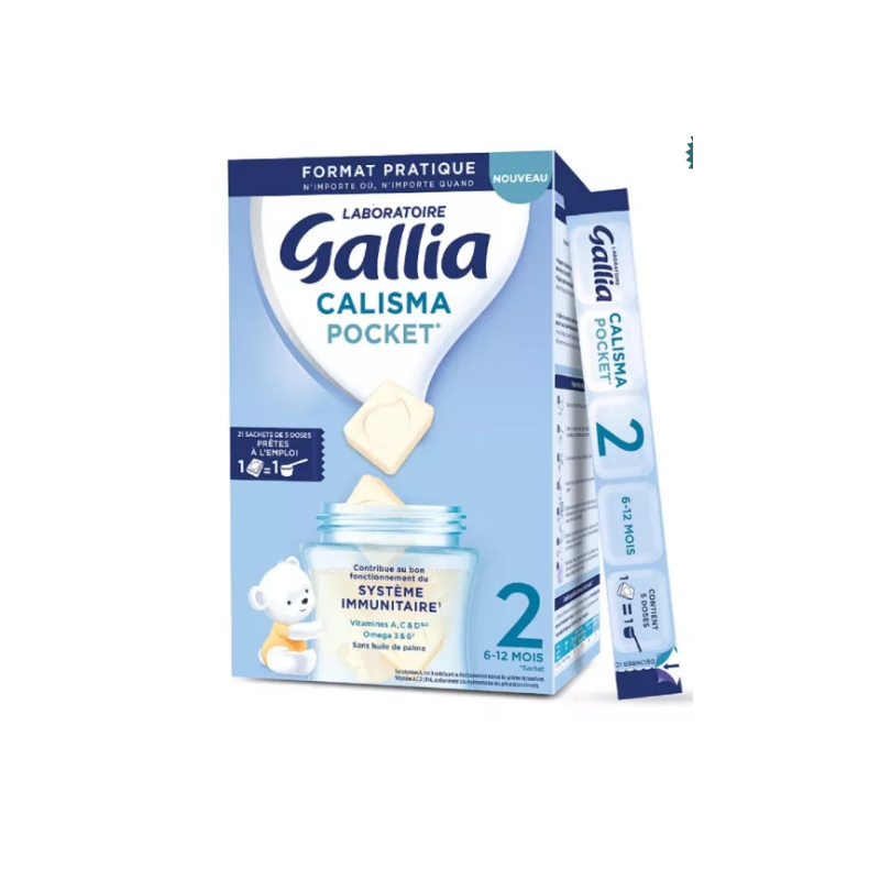 Lait bébé en tablettes 1er âge 0-6 mois Calisma Pocket GALLIA : la boîte de  21 sachets de 5 doses à Prix Carrefour