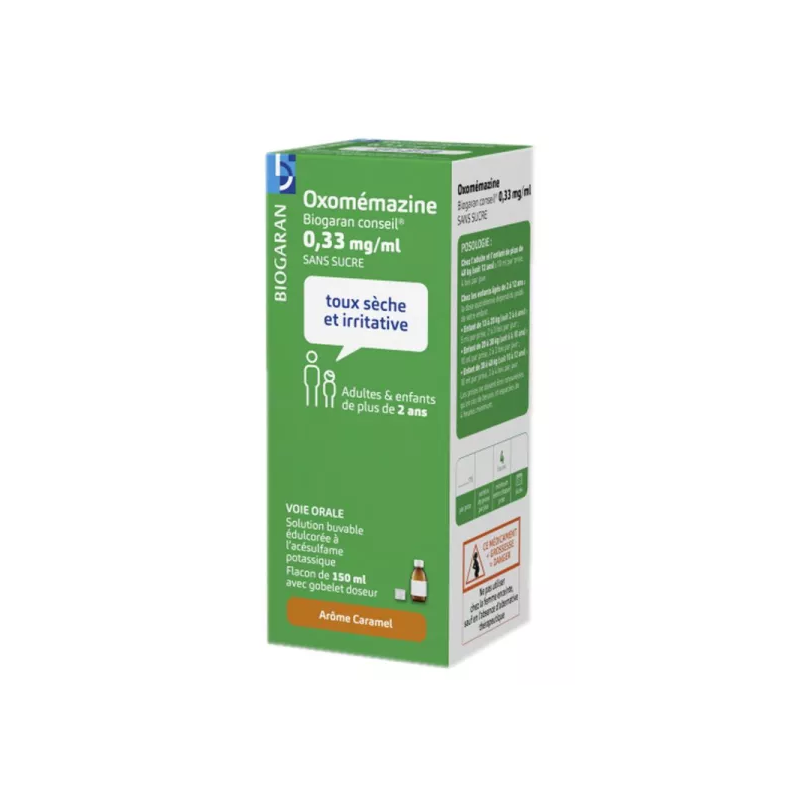 Oxomemazine - Sugar-Free Dry Cough Syrup - Biogaran Conseil -150 ml