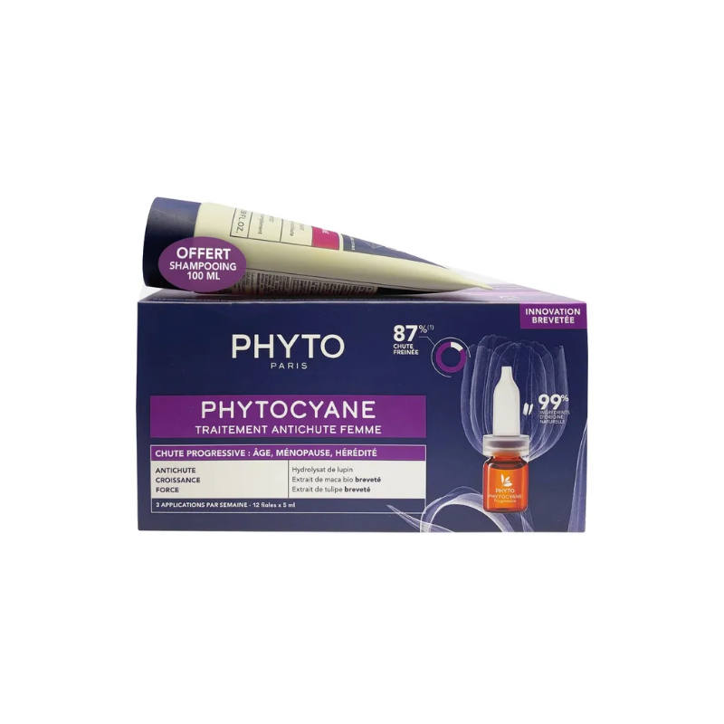 PhytoCyane - Traitement AntiChute Chute Progressive - Phyto - 12 x 5ml + Shampooing Offert