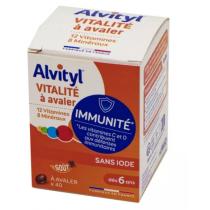 Vitamines Alvityl - Vitalité & Immunité - Arôme Chocolat - 40 Comprimés à avaler,