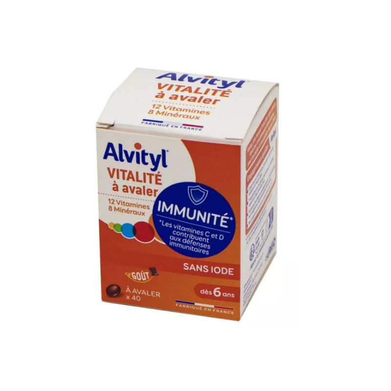 Vitamines Alvityl - Vitalité & Immunité - Arôme Chocolat - 40 Comprimés à avaler,