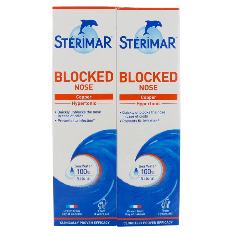 Hypertonic Nasal Spray - Blocked Nose - Sea Water - Stérimar - 2x100 ml  Stérimar