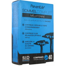 Sommeil Complet PreventLife - Mélatonine 1mg - S.I.D Nutrition - 40 comprimés