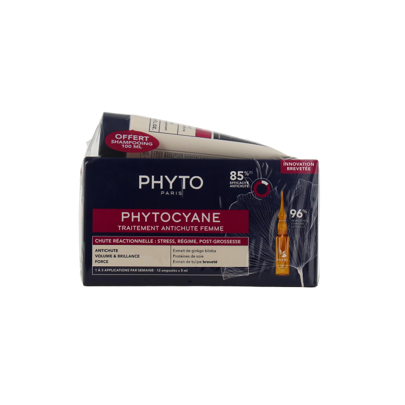 AntiHair Loss Treatment - Reactional Hair Loss - PhytoCyane - 12 x 5ml + Free Shampoo