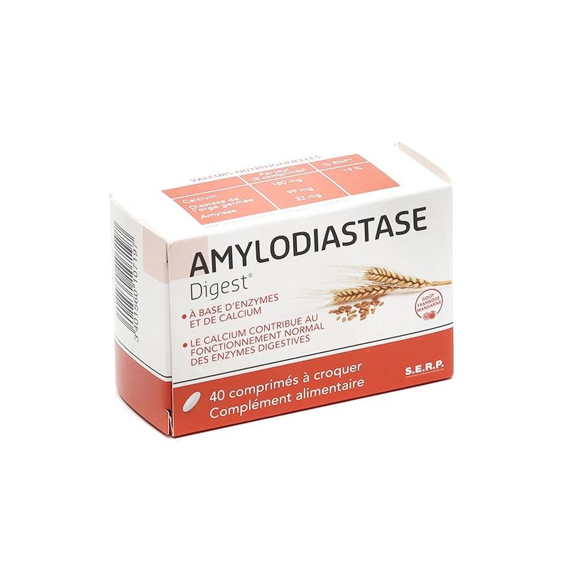 Amylodiastasedigest, Complément Alimentaire, Goût Framboise-Mandarine - 40 Comprimés à Croquer