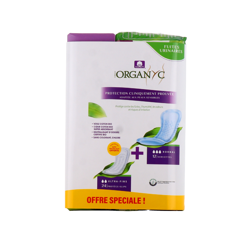 Offre Organyc coton Serviette Fuites urinaires Normal + Protège-Slips Ultra-Fins