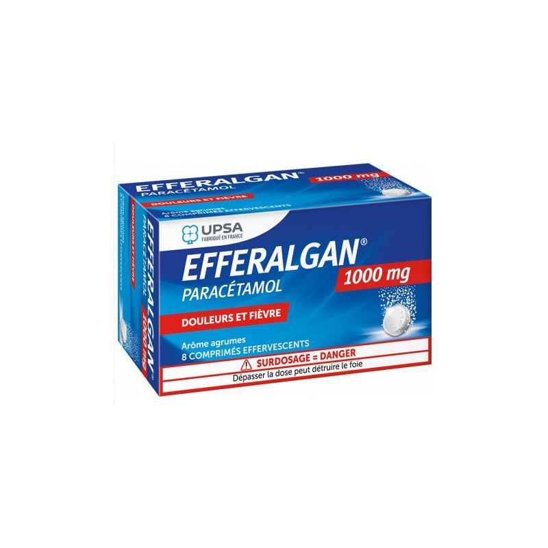 Efferalgan paracetamol 1g, citrus flavor, 8 UPSA effervescent tablets
