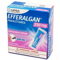 Efferalgan 250mg 10 Sachets Granulés gout Fraise, Paracetamol 250mg, Douleurs et Fièvre Enfant de 14 à 50KG