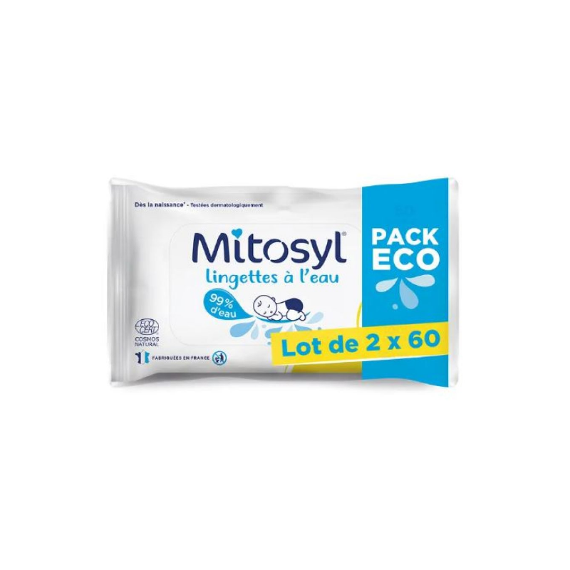 Lingettes à L'eau - Mitosyl -Pack Eco - 2x60 lingettes