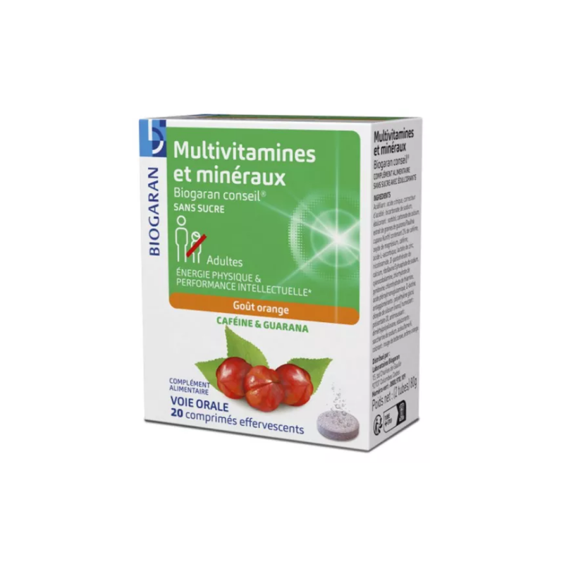 Multivitamins & Minerals - Physical & Intellectual Energy - Biogaran - 20 effervescent tablets
