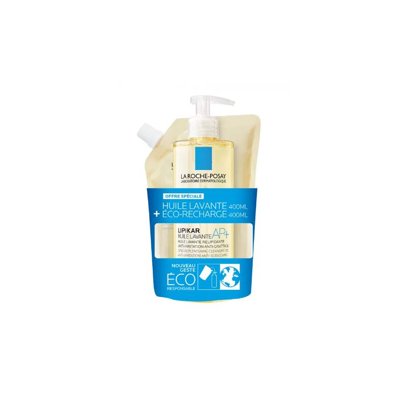 Lipikar - AP+ Cleansing Oil - Lipid-Replenishing Anti-Irritation + Eco refill - La Roche-Posay - 2 X400 ml