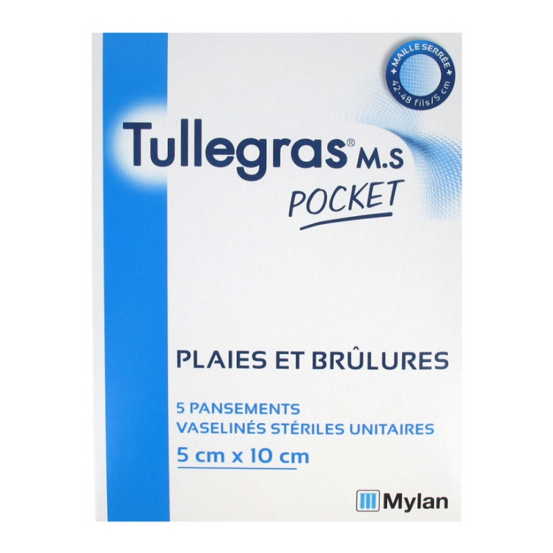 Tullegras M.S Pocket - Plaies et Brûlures - 5cmx10 cm - 5 Pansements
