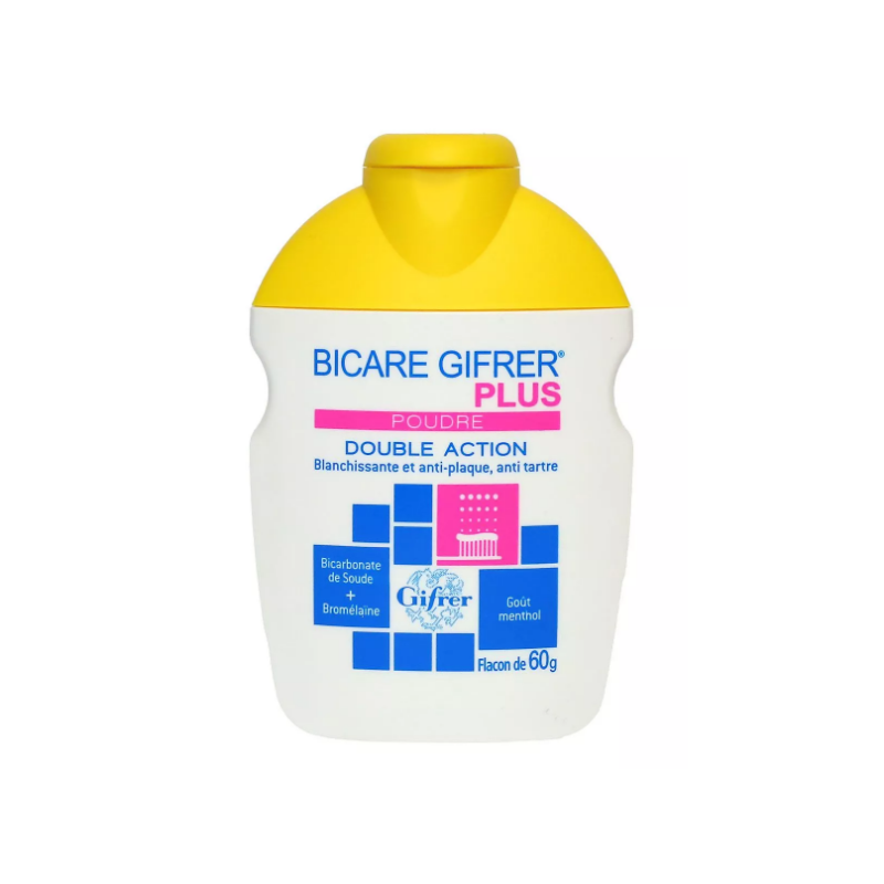 Poudre Blanchissante - Anti-plaque - Bicarbonate De Sodium - Bicare Gifrer plus - 60 G