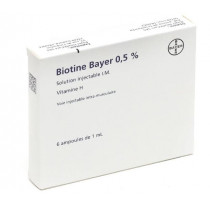 Biotine 0.5%, Vitamine  H, solution injectable I.M, 6 ampoules de 1ml, traitement de la perte des cheveux