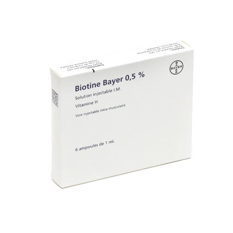 Biotine 0.5%, Vitamine  H, solution injectable I.M, 6 ampoules de 1ml, traitement de la perte des cheveux