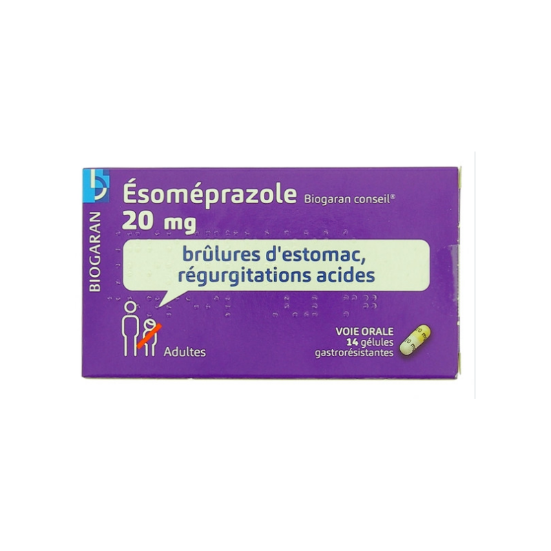 Esomeprazole 20 mg - Brulures d'estomac - Régurgitations Acides - Biogaran Conseil - 7 gélules