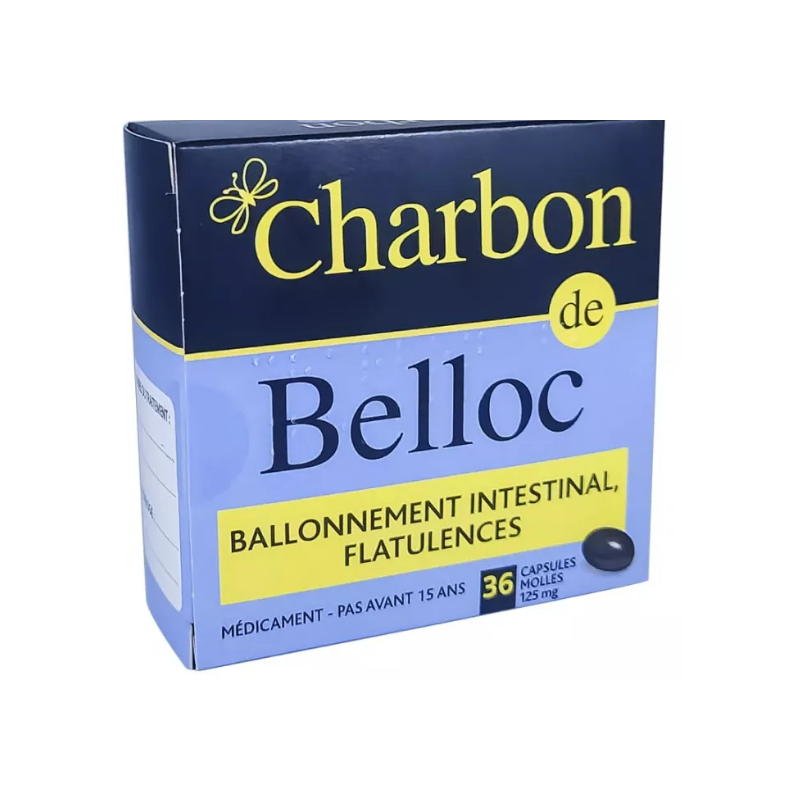 Charbon de Belloc Activated Carbon (125 mg) Capsules – Pack of 36