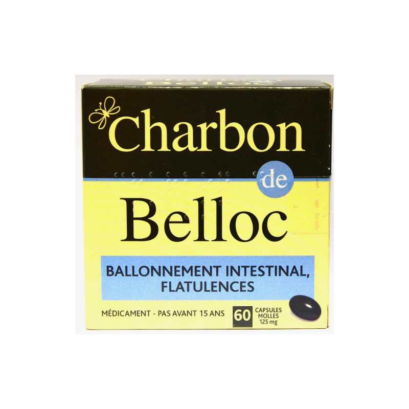 Charbon de Belloc Activated Carbon (125 mg) Capsules – Pack of 60