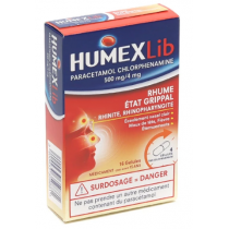 HumexLib - Etat Grippal - Rhume - Paracetamol Chlorphenamine - 16 Gélules