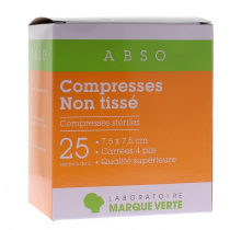 Non-woven compresses - 7.5 x 7.5 cm - 25 bags of 2 - Green Mark