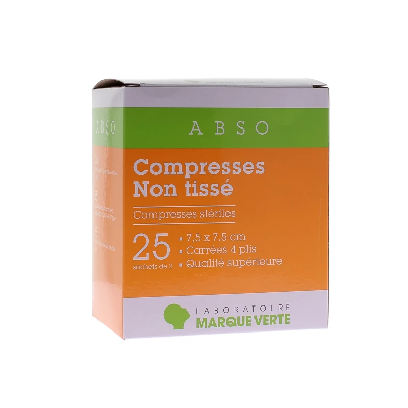 Non-woven compresses - 7.5 x 7.5 cm - 25 bags of 2 - Green Mark