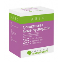 Compresses Gaze Hydrophile - 7,5  x 7,5  cm - 25 sachets de 2 - Marque Verte
