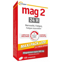 Mag 2 Magnésium 24H - Fatigue - Nervosité - Cooper - 120 comprimés 3+1 Mois Offert