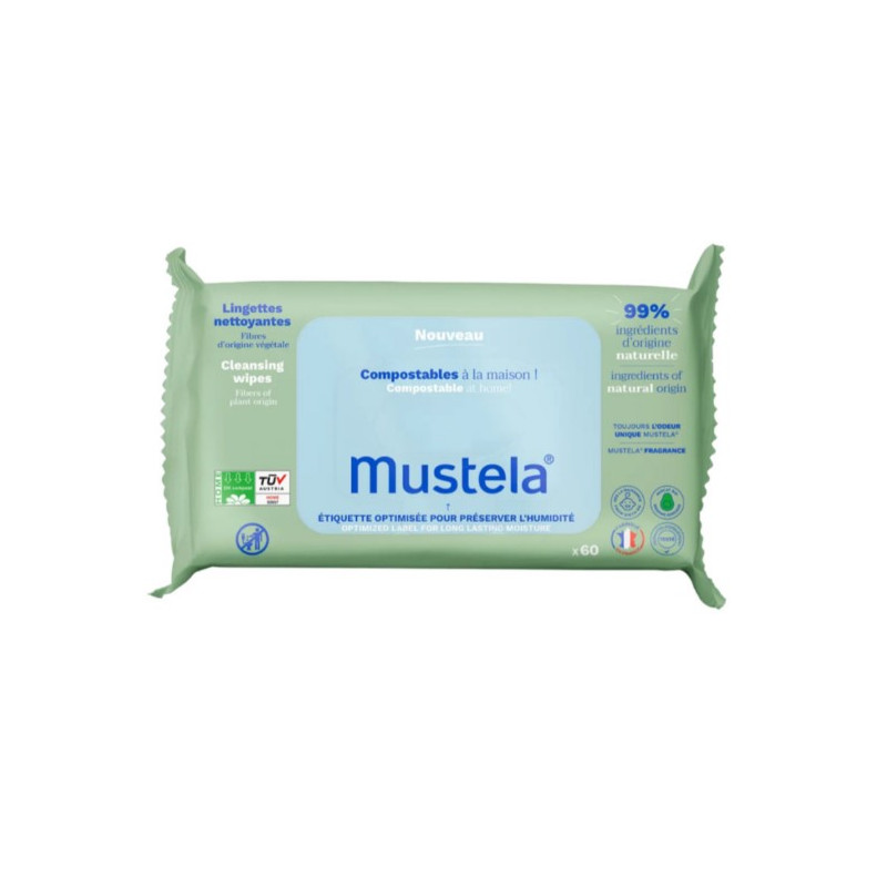 Compostable Cleansing Wipes - Mustela - 60 Wipes