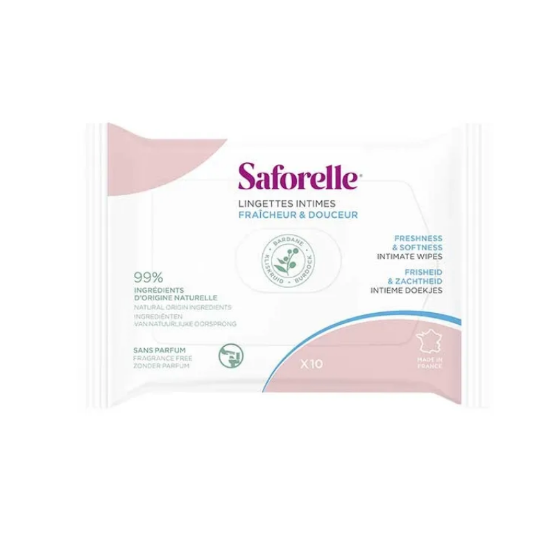 Lingettes Intimes - Fraîcheur & Douceur - Saforelle - Sachet de 10 lingettes