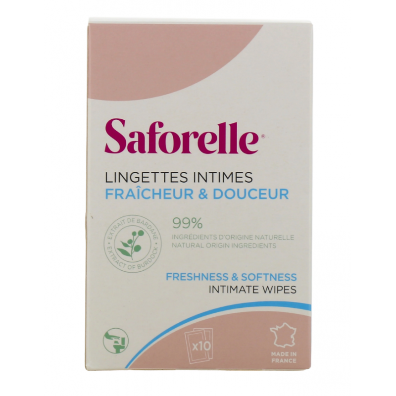 Lingettes Intimes - Fraîcheur & Douceur - Saforelle - 10 Sachets Individuels