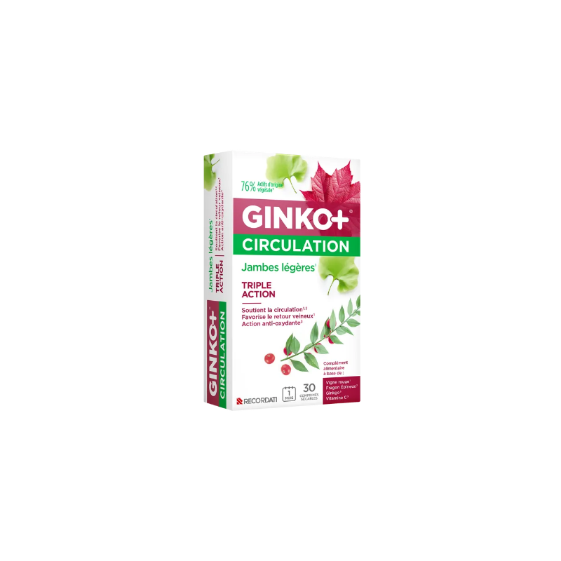 Ginko+ - Jambes Légères - Circulation Sanguine - 30 comprimés