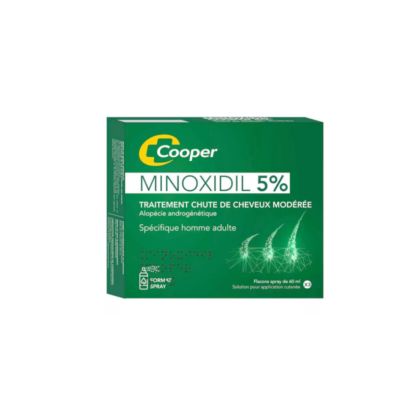 Minoxidil 5% - Traitement Chute De Cheveux Modérée - Cooper - 3 Flacons 60 ml