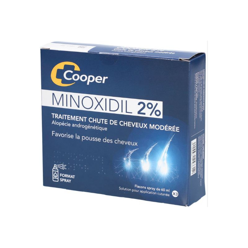 Minoxidil 2% - Traitement Chute De Cheveux Modérée - Cooper - 3 Flacons 60 ml