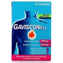 Gavisconell - Brûlures d'Estomac, Remontées Acides - Menthe Sans Sucre - 12 Sachets