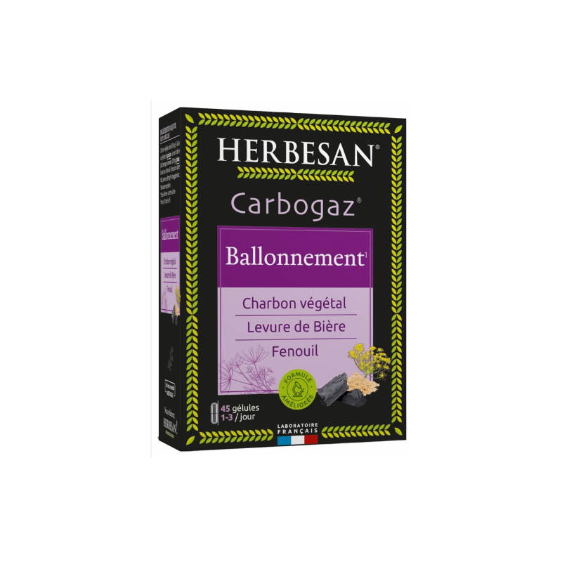 Carbogaz - Charcoal + Brewer's Yeast + Propolis - Herbesan - 45 Capsules