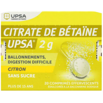 Citrate de bétaïne - Ballonnemets, Digestion Difficile - Citron Sans Sucre - UPSA - 20 Comprimés Effervescents