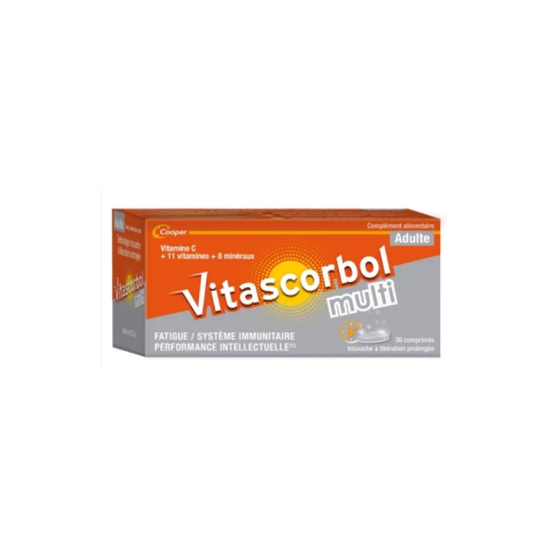 Vitascorbol Multi 12 Vitamines 8 Mineraux - 30 Comprimés Tricouches - Action Continue 8h