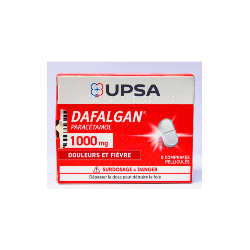 Dafalgan 1g - Paracétamol Douleurs et Fièvre - 8 Comprimés Pelliculés