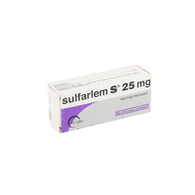 Sulfarlem S 25 mg, Anétholtrithione 25mg, Sécheresse de la Bouche et des Yeux - 90 Comprimés Enrobés