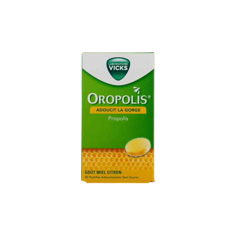 Oropolis - Extrait de propolis - Goût Miel Citron - 20 pastilles adoucissantes à sucer